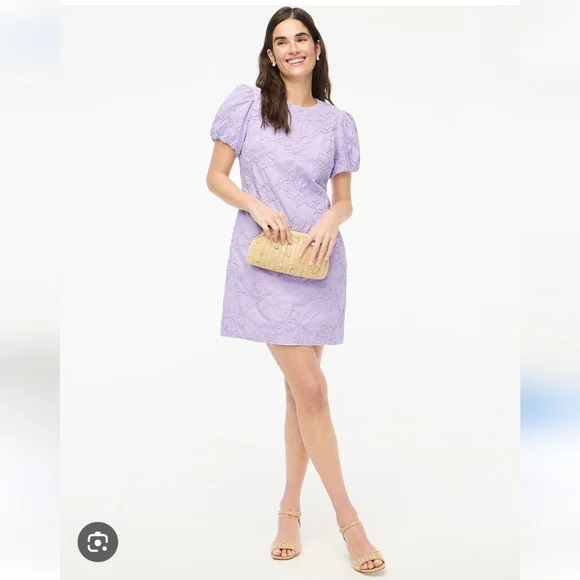 J.Crew Eyelet puff-sleeve mini dress :$128 Vintage Lilac size 4 - Picture 1 of 13
